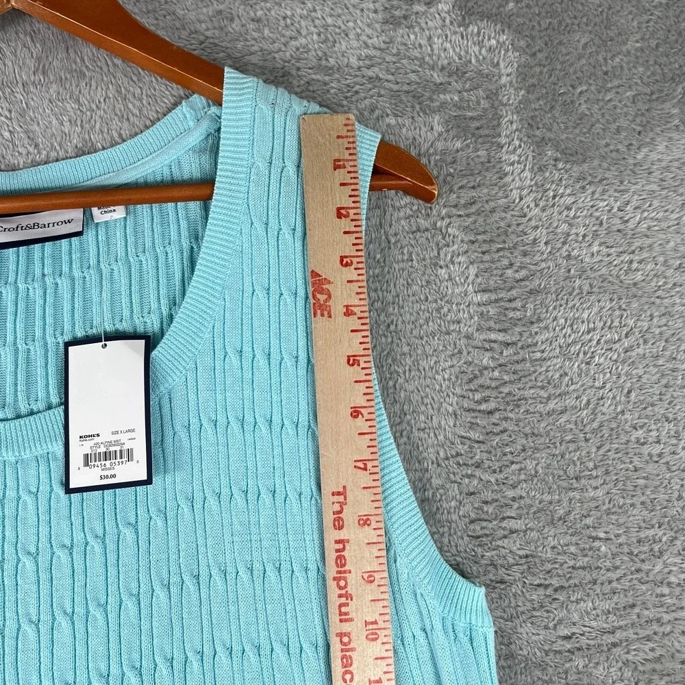 Croft & Barrow Sweater Vest Womens XL Blue‎ Cable Knit Sleeveless Tank Top New